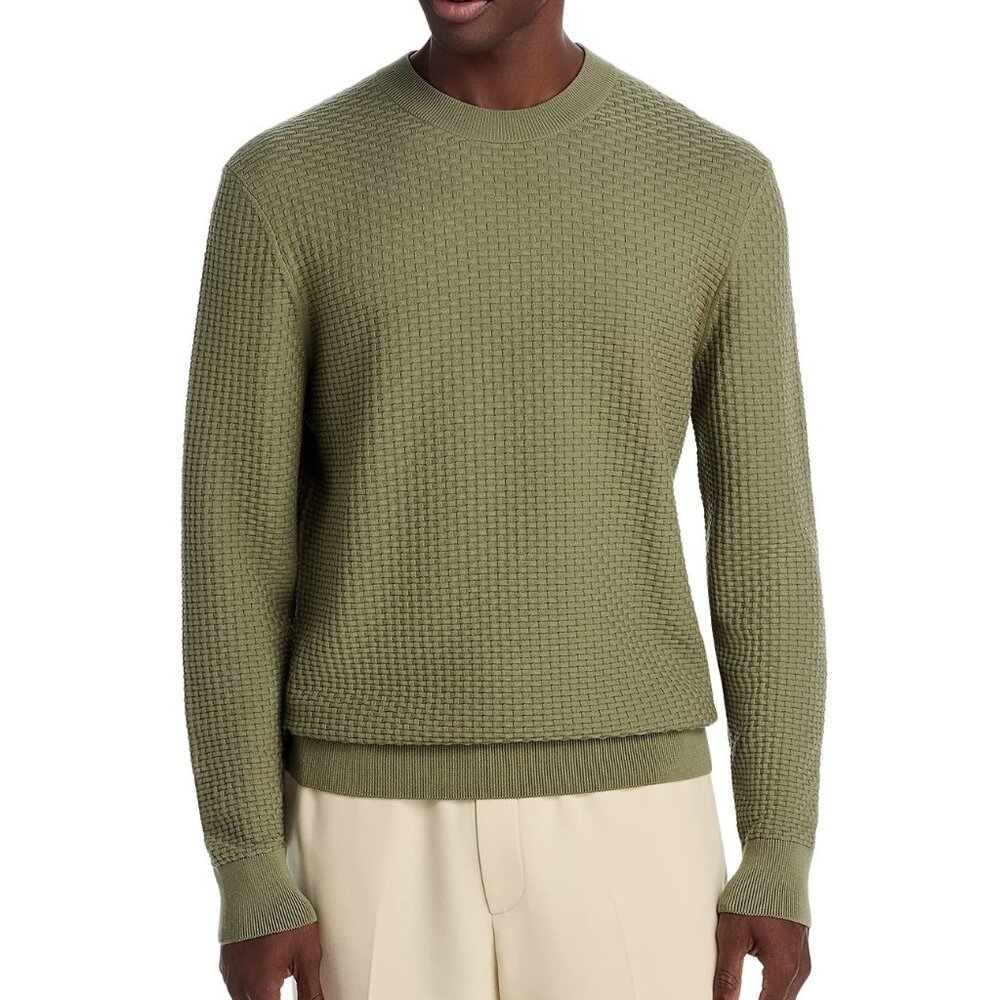 Boss Hugo Boss Imberto Mens Basket Weave Texture Knit Crew Sweater Green NWT 179